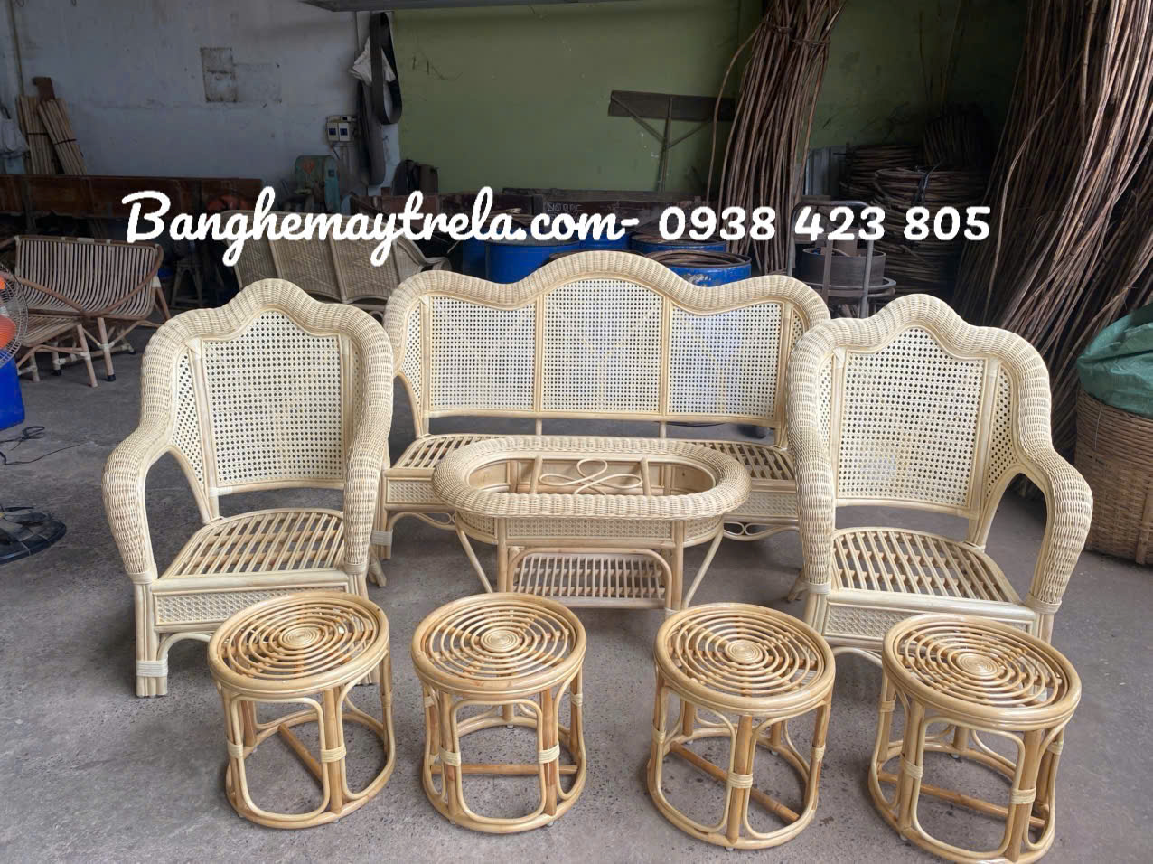 Sofa mây tự nhiên lưới mắt cáo